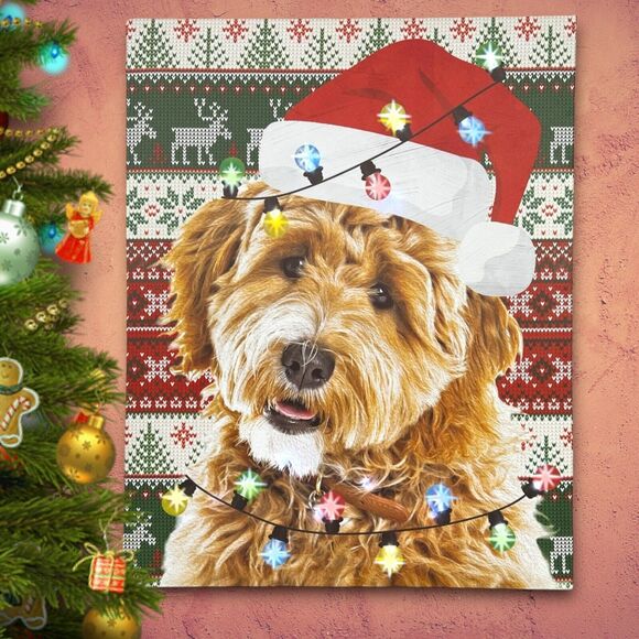 LED Christmas Dog Labradoodle Light-Up Canvas Picture Wall Art Decor 15x19" - Picture 10 of 13